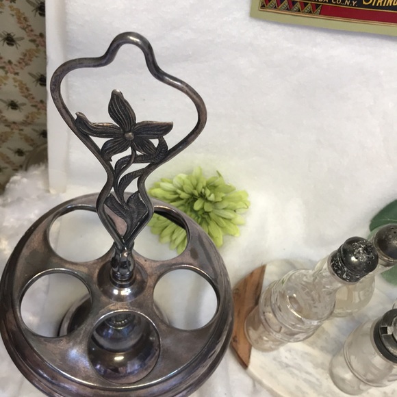 Vintage vase curettes carousel silver plated etch crystal glass oil vinegar 6 pc - Picture 9 of 16